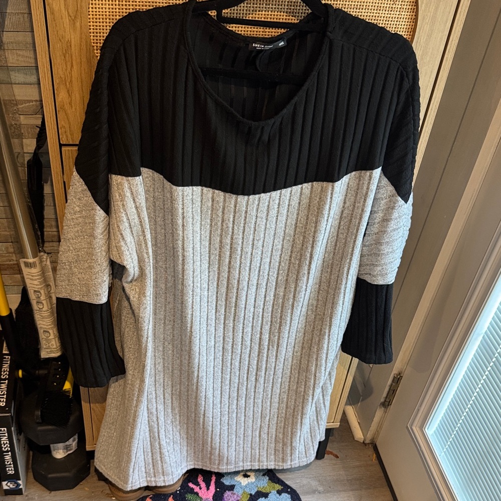 SHEIN Black and Gray Ribbed Dress